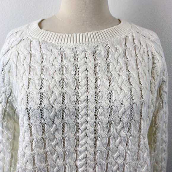 Caffe Marrakesh Sweater Over-Sized White Cotton Cable Knit Slouchy Pullover XL - Picture 2 of 7